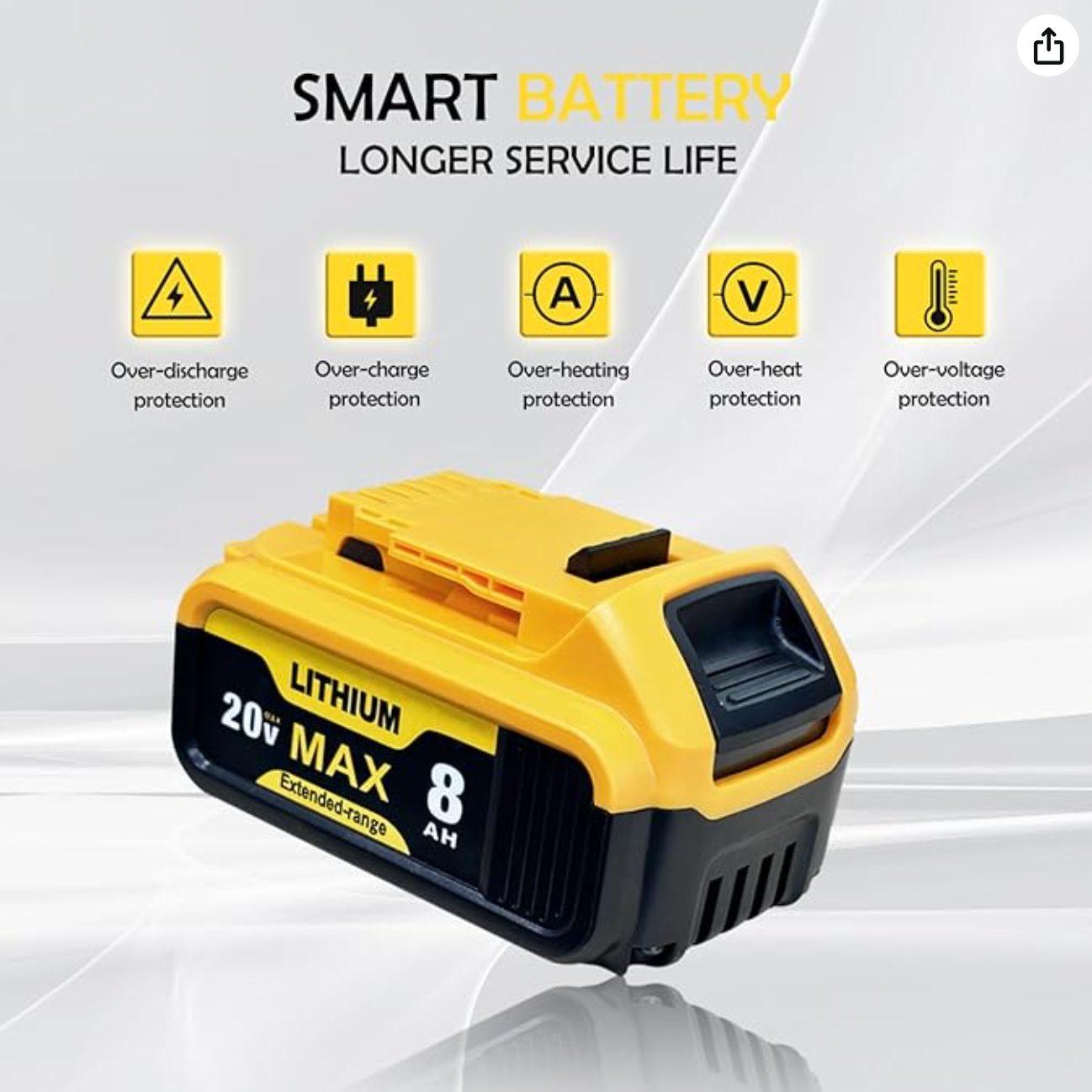 2 baterias de 8000 mAh DCB206 de repuesto para Dewalt 20 V Max - OFERTA