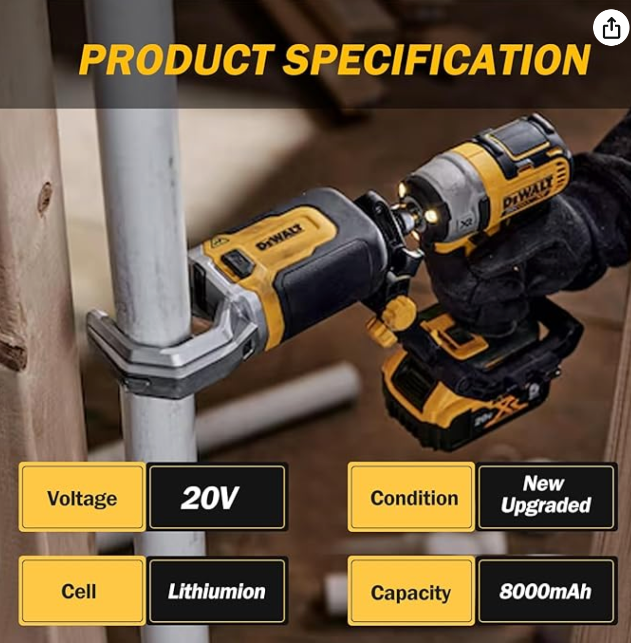 2 baterias de 8000 mAh DCB206 de repuesto para Dewalt 20 V Max - OFERTA
